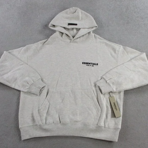 Fear of God Essentials Hoodie Mens Medium Light Oatmeal Heather Sweatshirt NEW - Picture 1 of 12